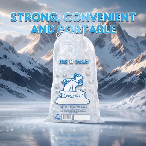 ICE N COLD 20lb Ice Bags (100 ct) with Cotton String | 15" x 22" - size: 20 lb