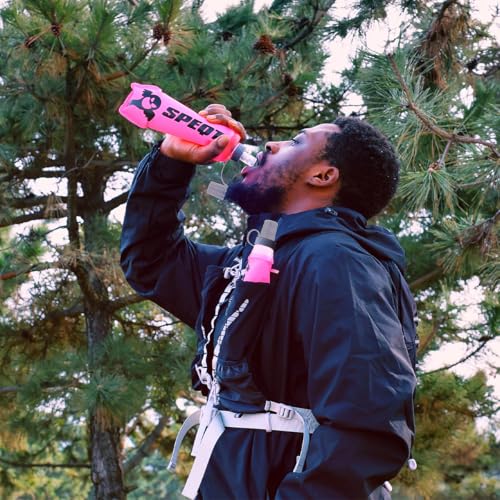 Soft Flask 2 Pack 500ml 16oz Collapsible TPU Water Bottle with Straw, Leak Proof for Hydration Pack Running Vest Hiking Cycling Marathon,Black - color: Rose (With straw) 2XPack