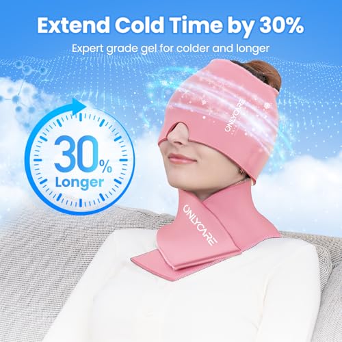 ONLYCARE Migraine Relief Cap, Headache Relief & Neck Ice Pack Wrap Gel Set - color: Pink