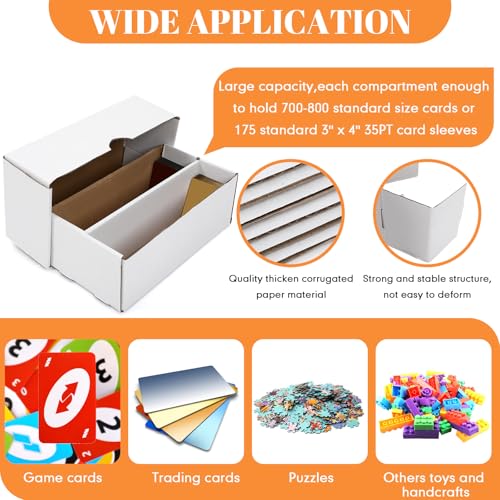 Yexiya 2 Pack 1600 Count Trading/Gaming Card Storage Box 2 Row Cardboard Storage Boxes for Gaming Cards Baseball Football Basketball Hockey Sports Collecting Supplies, White