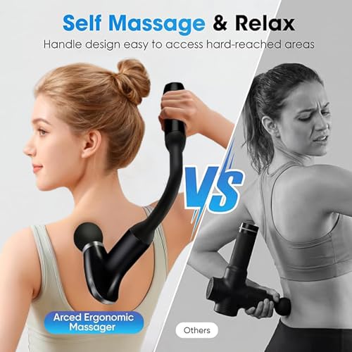 Massage Gun with Upgraded Extension Handle, Massage Gun Deep Tissue - Back Massager for Relief Deep Tissue, Muscles/Neck/Shoulders/Waist/Legs Massager,5 Replaceable Heads&9 Speed Levels (Black) - color: Black
