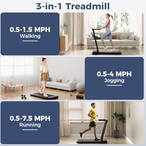 GYMAX Walking Pad Treadmill, 3 in 1 Folding Treadmill with Removable Desktop, Remote & 12 Preset Programs, 2.5 HP Under Desk Walking Pad Running Machine for Home Gym Exercise Workout - color: Black
