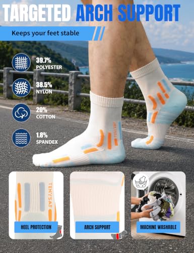 Crew Running Socks Men: Arch Support Cushion Compression Socks - color: D-beige Beige Beige, size: 6-9