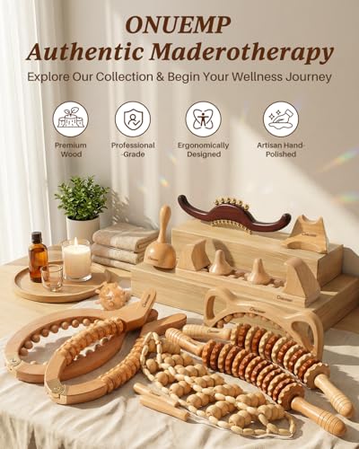 ONUEMP Sandalwood Gua Sha Muscle Knot Scraper with 17 Fascia Brass Beads - size: Sandalwood&Brass