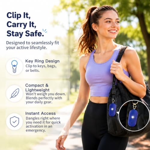 Personal Safety Alarm for Women, 130dB Rechargeable Keychain Alarm with Bluetooth SOS, Dual Speakers, LED Strobe, USB-C Charging, Low Power Reminder for Campus, Walking, Travel, (Blue) - color: Blue