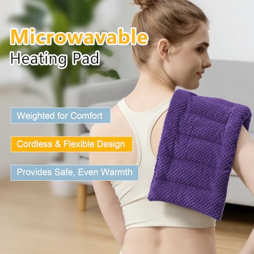 Microwave Heating Pad 16x7 inches Microwavable Heat Pack for Muscle Pain Relief Moist Rice Clay Bean Bag Pack Heat Therapy for Shoulders, Lower Back, Abdomen Cramps Hot Cold Compress Reusable 1.8 LBS - color: Purple