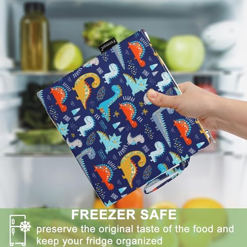 Fammart Reusable Sandwich Bag/Snack Bag for Kids & Adults, Dual Layer Lunch Bag with Handle, Cosmetic Bag Makeup Travel Bag for Women Girls, Washable, Food Safe, BPA Free (1-Pack, Dinosaur) - color: Large, 1 Pack - Dinosaur