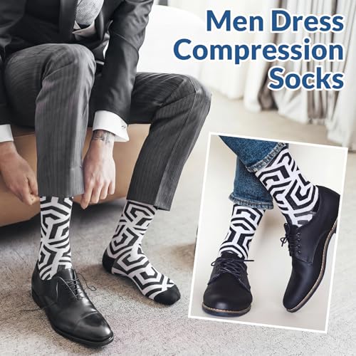 Shyyween 12 Pairs Men Knee High Compression Socks - size: Large, style: Geometric Texture