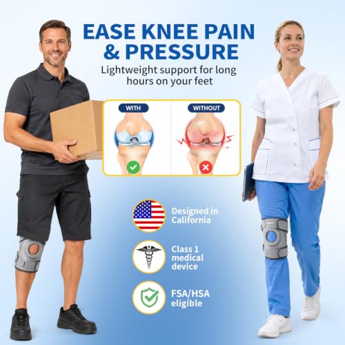 CAMBIVO Knee Brace with Side Stabilizers & Gel Pad, Open Patella Adjustable - color: Gray, size: Large