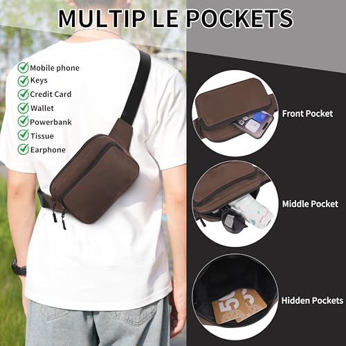 Fanny Pack Nylon Mini Belt Bag Everywhere Belt Bag for Women Water Repellent Waist Packs Crossbody Bags with Adjustable Strap - color: Brown