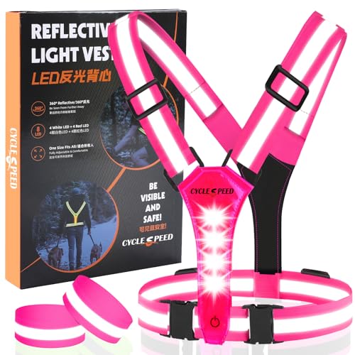 Led Reflective Vest Running Gear, Light Up Vest for Night Walking, High Visibility USB Rechargeable Adjustable Running Lights for Runners Walkers Men Women Kids - color: Rose Red