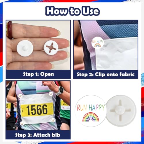 Funny Bib Boards for Runners, 12 Pcs Race Clips Set - color: Rainbow Run Happy