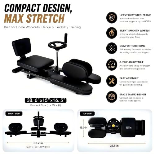 Leg Stretcher Split Machine for Dancers, 240° Adjustable Leg Stretching Training Machine for Flexibility Kids Adults, Heavy Duty Steel Frame Hip Stretcher for Home Yoga Gym Fitness - Black