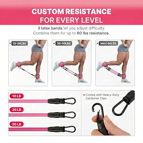 Ankle Resistance Bands with Cuffs, Glute Kickback Strap Set with 3 Ankle Straps & 5 Loop Bands for Women, Exercise Equipment for Legs and Butt Workout, Booty Builder for Hip, Home Gym Fitness