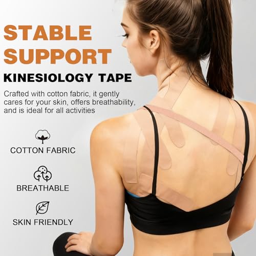 (2in X 131ft) TEAWO Kinesiology Tape Bulk Roll, Waterproof Hypoallergenic Latex-Free Sports Tape, Muscle & Joint Support for Athletes, Free Cut with Bonus Specialized Scissors (Beige) - color: Beige, size: 2in X 131ft