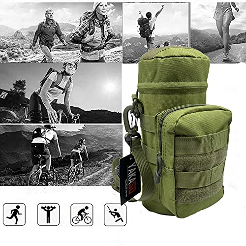 Tactical Molle Water Bottle Holder Pouch Hydration Carrier Bag Tactical EDC Water Bottle Carrier with Detachable Shoulder Strap for Hiking Camping Outdoor Sport Travel - color: Army Green