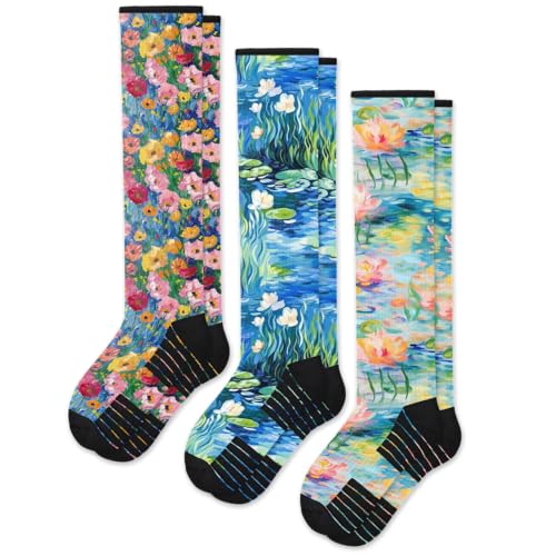 Viasox 3 Pack Compression Socks Women & Men, Circulation Support, 12-15mmHg Neuropathy (Brush Stroke, Medium) - color: Brush Stroke, size: Medium