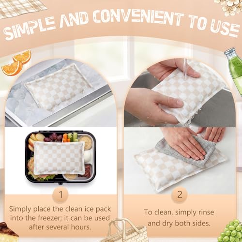 VIHOSE 2 Pcs Ice Packs for Lunch Box Bag - color: Beige Brown, style: Checkerboard