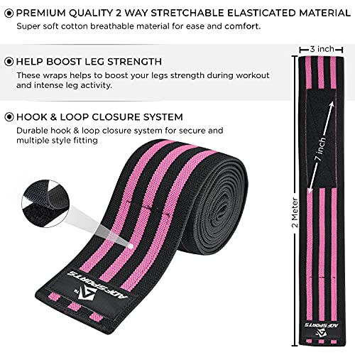 AQF Knee Wraps for Weightlifting Bandage - 78" IPL & USPA Approved (Pair) - color: Blk & Pnk