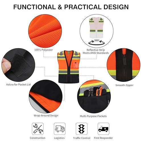 Gasoline Class 2 High Visibility Reflective Safety Vests Women & Men - color: Orange Black, size: X-Small