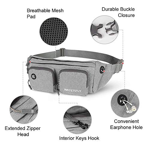 WATERFLY Fanny Pack Waist Bag: Travel Hip Pouch Bum Bag Plus Size Crossbody Fannie Pack Adjustable Belt Waistpack Phanny Fannypack for Man Woman Hiking Walking Jogging