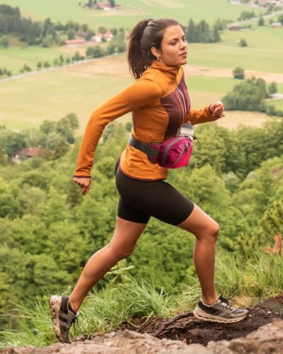 WATERFLY Water Bottle Fanny Pack, Hiking Hydration Belt for Women Men - color: Rose Red