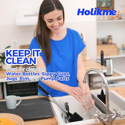 Holikme 12 Pack Bottle Brush Set, 14" Long Handle Stainless Steel Bottle Cleaner Brush, 3 Straw Brushes, Bottle Cleaning Brush for Water Bottle, Baby Bottle Straws, Black - color: Black, size: 6Pack (Pack of 2)