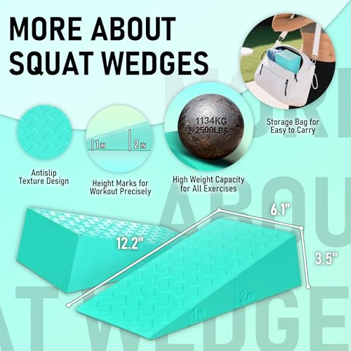 Squat Wedge Block For Deeper Squat: 2200LBS Capacity with Guide & Carry Bag - color: Mint Green