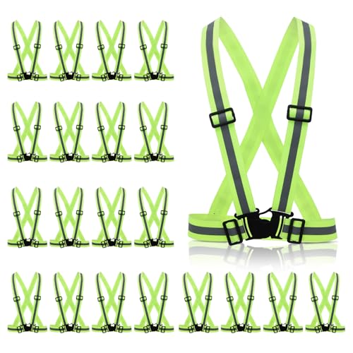 cobee 20 Pcs High Visibility Reflective Vests, Adjustable Safety Vests with Quick Release Buckle Bright Yellow Reflector for Running Cycling Construction