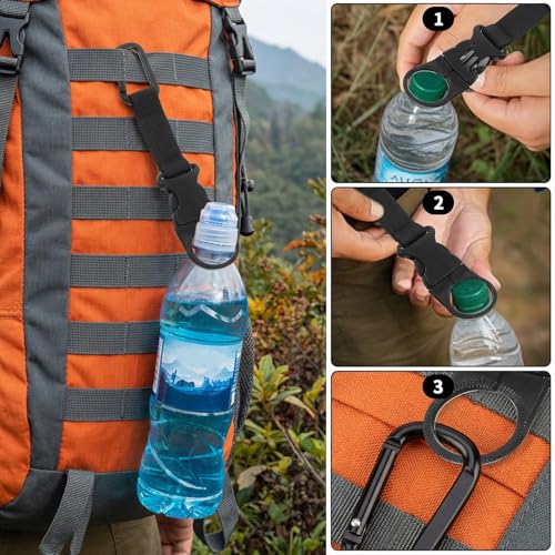 4 Pack Bottle Buckle Clip, Portable Water Bottle Ring Holder Heavy Duty Bottles Keychain for Outdoor Camping Hiking Traveling