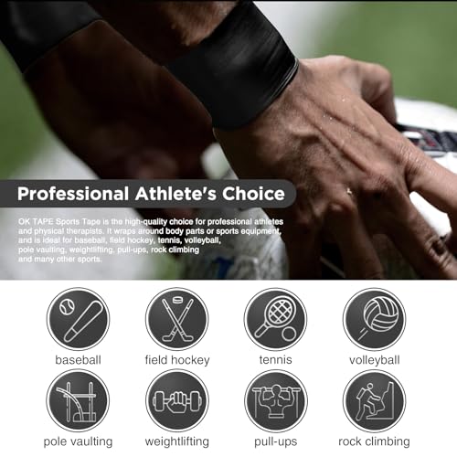 OK TAPE 4 Rolls Black Athletic Tape, Sports Tape, Very Strong, Easy Tear - color: Black-4 Rolls, size: 15 yards