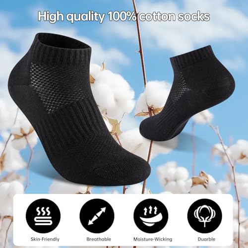 Womens Cotton Ankel Socks, Athletic Performance Running Moisture Wicking Breathable socks - color: 6 Pairs Black, size: Large-X-Large