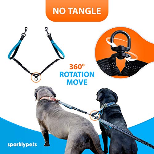 SparklyPets Hands Free Dual Dog Leash, Medium & Large (Blue) - color: Blue, size: 2 dogs M/L
