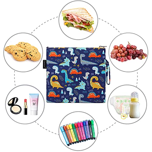 Fammart Reusable Sandwich Bag/Snack Bag for Kids & Adults, Dual Layer Lunch Bag with Handle, Cosmetic Bag Makeup Travel Bag for Women Girls, Washable, Food Safe, BPA Free (1-Pack, Dinosaur) - color: Large, 1 Pack - Dinosaur
