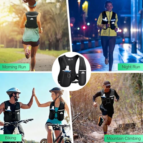 Running Vest, Hydration Backpack with 500ml Water Bladder Adjustable Chest Straps Reflective Strip Design Lightweight Breathable Great for Women Men Run/Hiking/Cycling/Climbing (Black, Medium-Large)