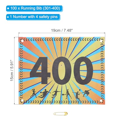 PATIKIL Tearproof Running Bib Numbers, Wheat Ears Waterproof Race Competitor Numbers with Safety Pin for Marathon Sports Game Competition Runner - style: 301-400