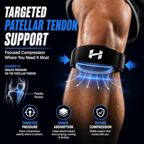 Patella Knee Strap for Knee Pain Relief, Adjustable Patellar Tendon Support Brace with Dual Compression Straps & Silicone Pad, Knee Support Strap for Running, Basketball, Hiking, Gym & Sports