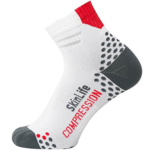 Compression Ankle Socks for Running - Moisture Wicking, Dot Padding - color: 1 Pair - White/Red, size: Medium