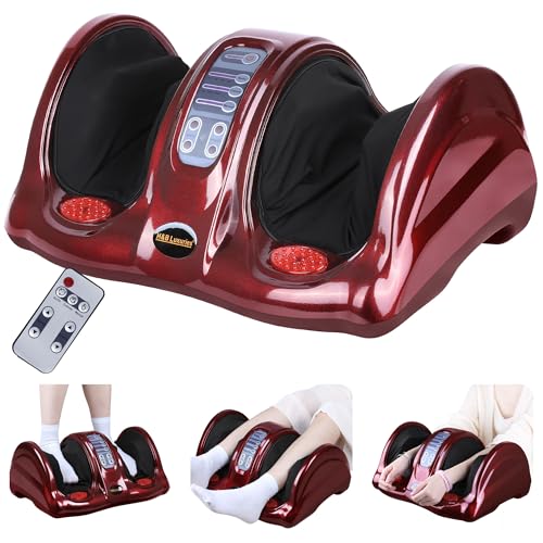 H&B Luxuries Shiatsu Foot Massager Machine with Remote Controller, Kneading and Rolling Home Massagers for Feet, Ankle, Calf, Leg, Ideally for Men, Women, Father, Mom Parents and The Elderly, Red - color: Classic Red