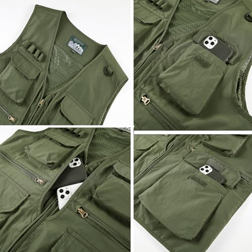 Men's Utility Fishing Cargo Vest Outdoor Lightweight Safari Travel Photo Vest Hiking Waistcoat With Multi Pockets - color: Black, size: Large
