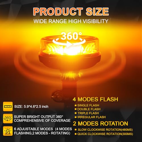 Amber LED Rotating Beacon Light 6 Flashing Modes Warning Light - color: Style 4