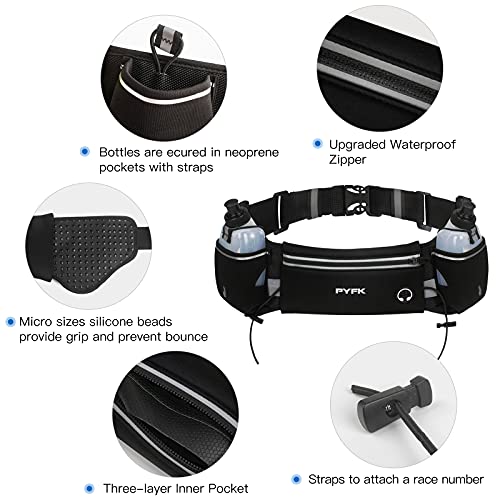 PYFK Running Belt with Water Bottles, Hydration Belt for Men and Women, Water Bottle Holder Running Pouch Water Belt, Fanny Pack Fits 7 inches Phones, Waist pack for Runner Jogging - color: Black
