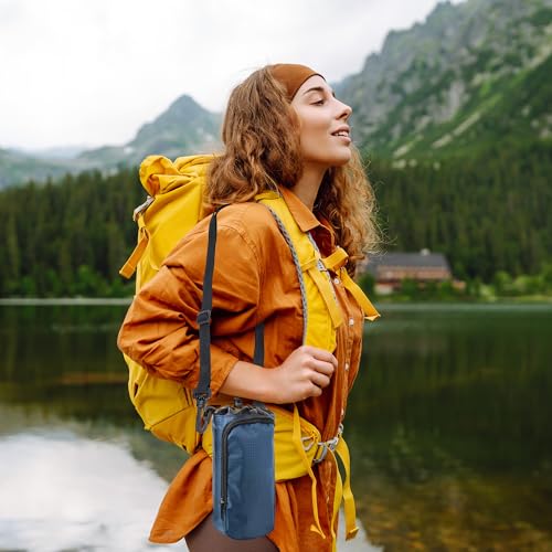 Trail maker Water Bottle Carrier Bag with Strap, Phone Pocket for Walking, Runs, Bike, Stainless Steel, Glass, Plastic - color: Navy