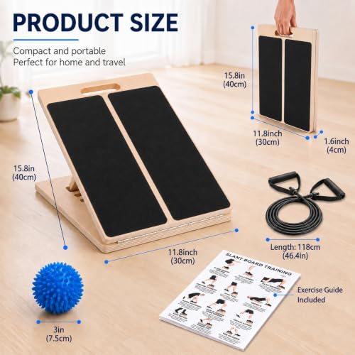 Thenshop Wooden Slant Board for Calf Stretching with 5 Adjustable Angles