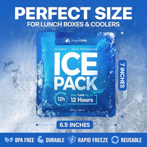 Ice Packs for Cooler, Reusable Ice Packs for Lunch Boxes, 4 Pack Long Lasting Freezer Packs, Leakproof Cooler Ice Packs for Lunch Bags and Coolers, BPA-Free, Food Safe - size: 4-Pack / 250g Each