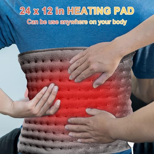 Heating Pad, Electric Heating Pad 24"X12" for Back Neck Shoulder Belly Heating Technology, Ultra-Soft Moist & Dry Therapy Heat Pad with 10 Temperature Settings 3 Timer, Automatic Switch-Off, Grey - color: 24"x12" Gray