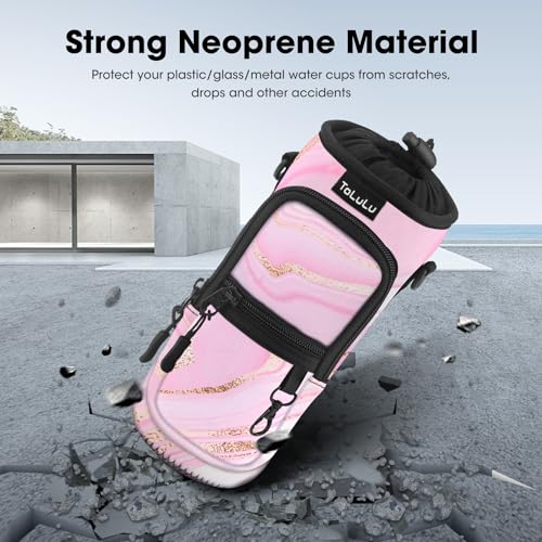 ToLuLu 25/32/40oz Water Bottle Carrier Bag Pocket,Insulated Neoprene Adjustable Shoulder Strap Water Bottle Pouch Case, Crossbody Water Bottle Holder Sling Sleeve for Men Women Adults - color: Pink Marble, size: 25 OZ