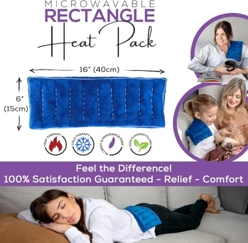Purple Moon Collection - Microwavable Heating Pad for Neck & Shoulders - 6x16 in, Blue - Flaxseed Heat Pack - Weighted Hot & Cold Therapy Compress Wrap for Pain Relief, Menstrual Cramps, Sore Muscles - color: Blue