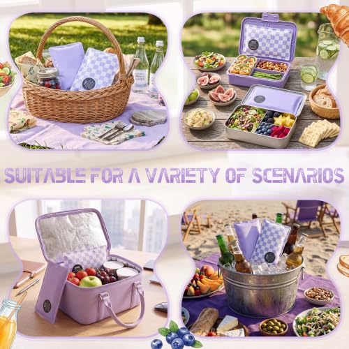VIHOSE 2 Pcs Ice Packs for Lunch Box Bag - color: Purple, style: Checkerboard