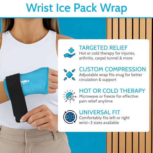 Arctic Flex Wrist & Thumb Ice Pack Wrap - Extra Strength Hot & Cold Therapy - color: Blue, size: Medium